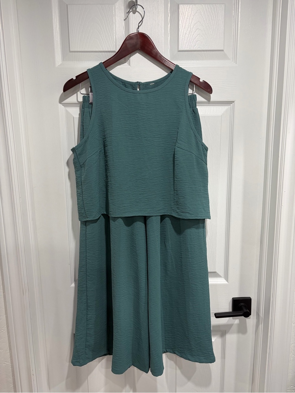 Women’s Sleeveless Teal Top with Wide Leg High Rise Pants Set